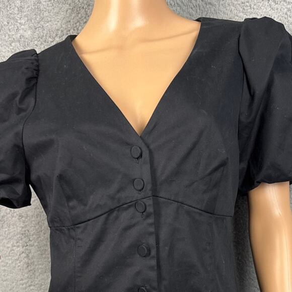 J.Crew Women's Button Up Dress Puff Sleeve Brushed Cotton Black Size 8 Preppy - Picture 4 of 10